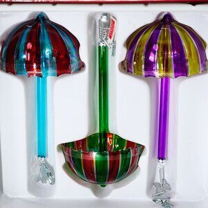 NEW in box Marquis by Waterford Venetian Umbrellas 7.5" Glass Ornaments Set of 3